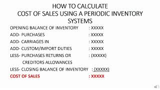COST OF SALES CALCULATIONS