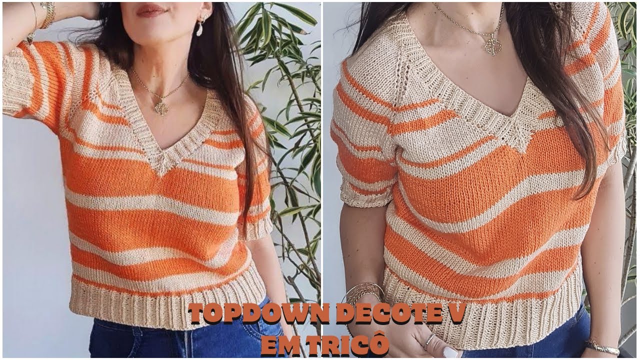 Блуза с V-образным вырезом | БЕСШОВНОЕ ВЯЗАНИЕ | Реглан сверху вниз. Часть 1.