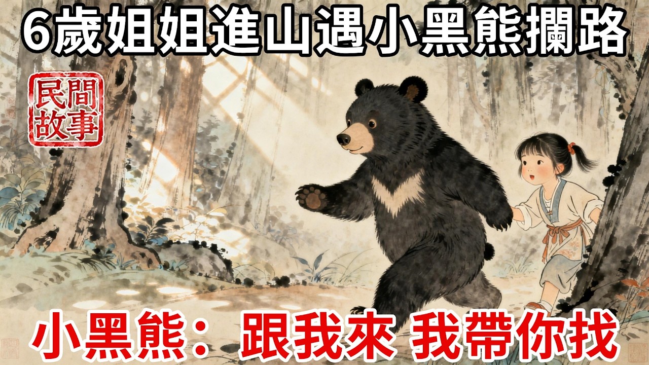 爹娘病逝，4歲弟弟被人拐走，6歲姐姐連夜追進深山，竟遇小黑熊攔路，小黑熊：跟我來，我帶你找弟弟！找到後記得幫我個忙！#民間故事 #傳統文化 #原創虛構 #華語有聲書 #槐樹下聽書
