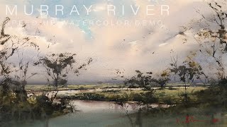 Watercolor Landscape Painting SpeedUp Murray River Loose Technique  #loosewatercolor #ninavolk