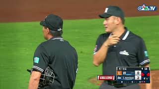 08/15 統一 vs Lamigo 四局下,Lamigo提出電視輔助判決失敗,林泓育在本壘前遭到觸殺出局