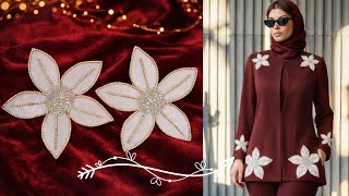 Luxury Cream Velvet Patch Design On Shining Chain Embroidery Flower Patch Luxury Feel