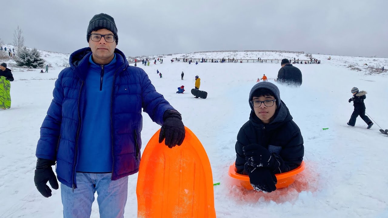 TOBOGGANING ... A Fun Winter Activity at McLennan Park Kitchener Ontario Canada
