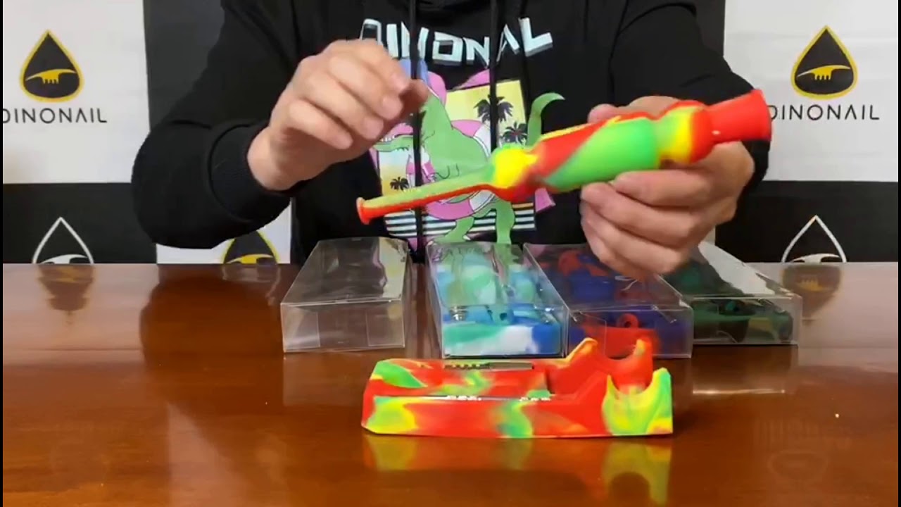 thedinonail.com--14mm Silicone Nectar Collector Kit Assorted Colors Silicone Rig