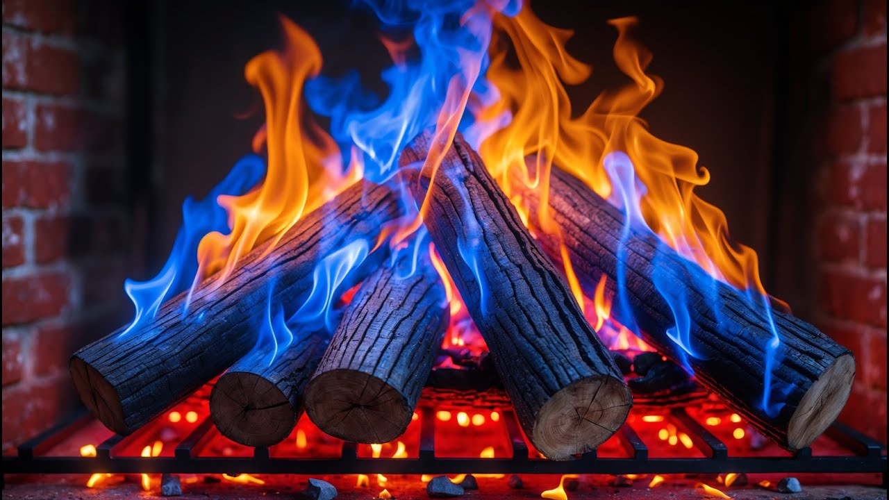 Relaxing Fireplace with Blue Fire and Glowing Logs for Deep Sleep and Cozy Nights