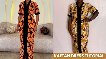 How To Cut And Sew A Stylish Shift Dress/ Kaftan Dress With Kimono Collar And Front Slit.