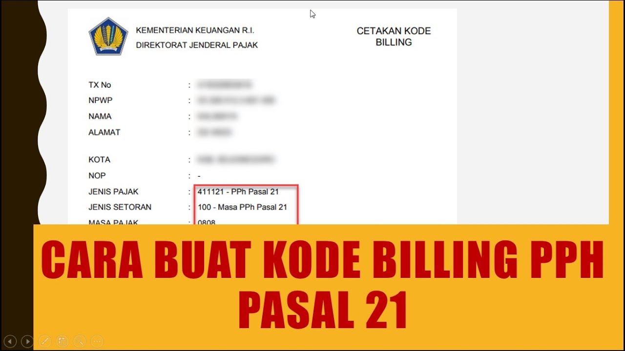 Cara Buat Kode Billing Pph Pasal 21 Djponline Youtube