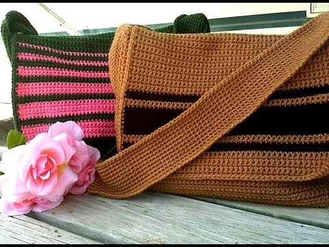 Crochet Messenger Bag With Two Pockets and Locks Short and 