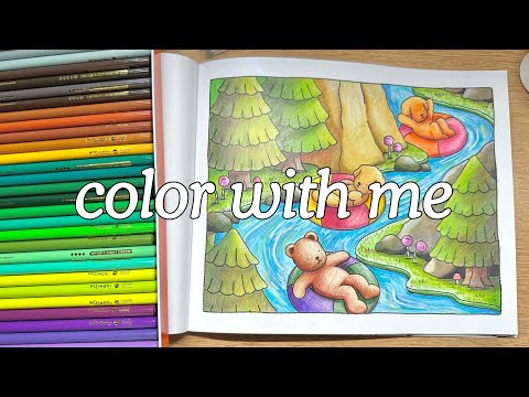 🌲 color with me using woomer 72 colored pencils | bobbie goods coloring book 🐻