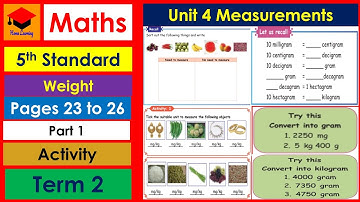 5th Std- Maths Unit 4- Measurements- Part 1- Pages 23 to 26- Examples- Activity- Term 2.
