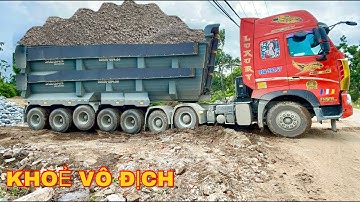 Toàn cảnh giải cứu xe tải Hoa mai chở cát sa lầy cực sâu | Máy xúc komatsu và doosan