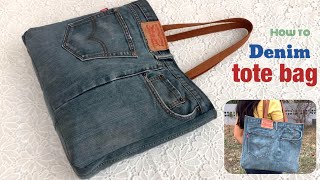 how to sew a denim tote bags tutorial, sewing diy a denim tote bags pattern, diy denim projects