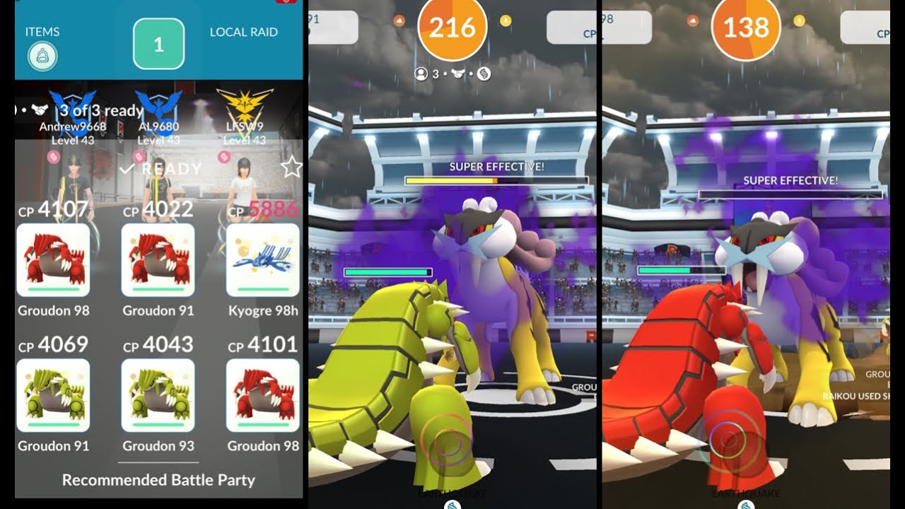 Shadow Raikou Trio Raid in Pokémon GO with Groudon 3 Trainers Easy shadowraid pokemongo 
