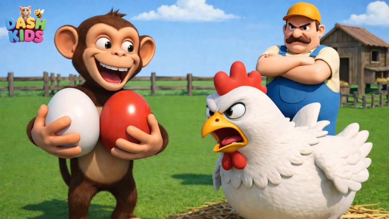 Old MacDonald’s Farm had a farm | With Kids Song | Naughty Monkey Steals Eggs & Police Rescue Chicks