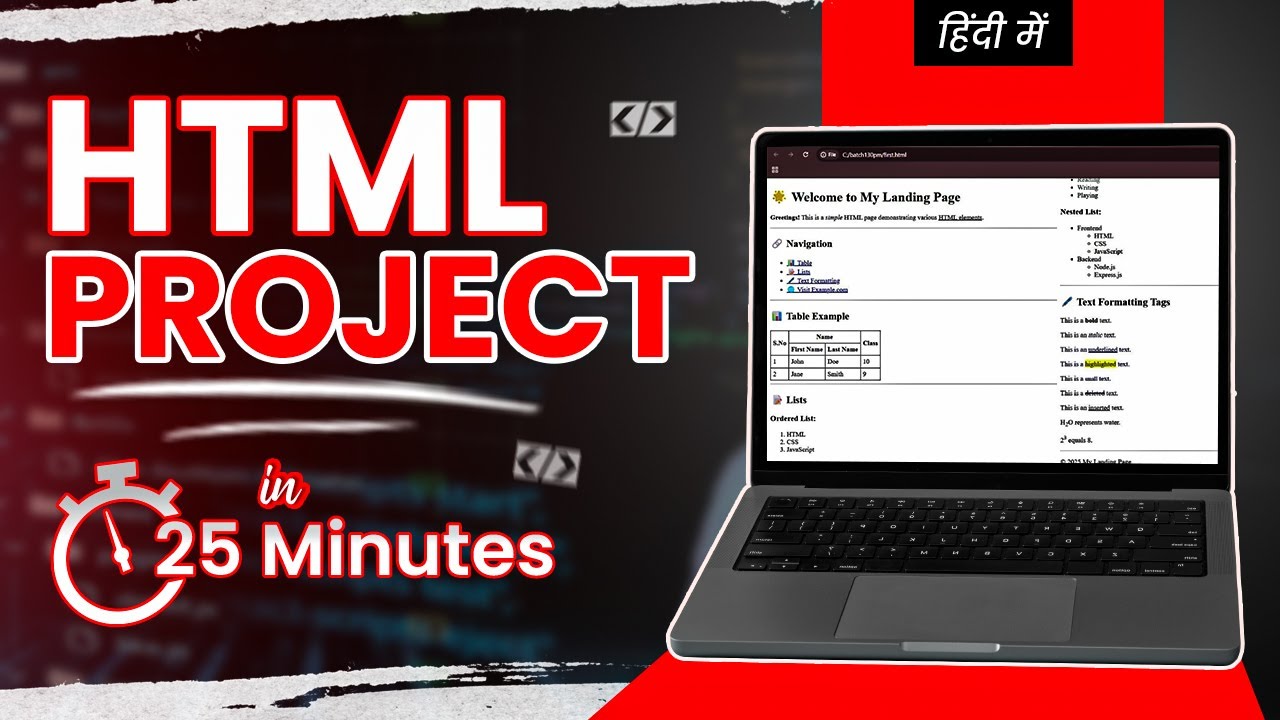 Lecture 13 - Mini project in Html | Html tutorial for beginners | Html ...