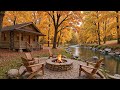 Cozy Porch Autumn Ambience 🍂 Calm Piano Music &amp; Fireplace Sounds for Study, Sleep &amp; Relaxation