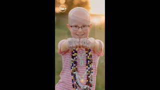 Girl unveils Lego &#39;Hope&#39; sign at hospital that treated her cancer
