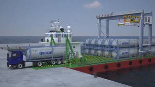 Barge design for ssLNG logistics using ISO LNG tank containers on the river