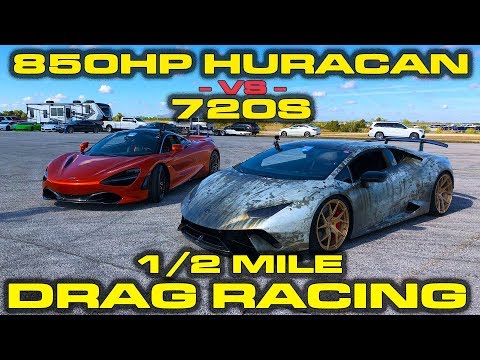 850HP VF Supercharged Lamborghini Huracan Performante vs McLaren 720S 1/2 Mile Drag Racing