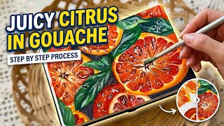 How to Paint Realistic Juicy Oranges with Gouache 🍊 | Step-by-Step Process #orangepainting #gouache