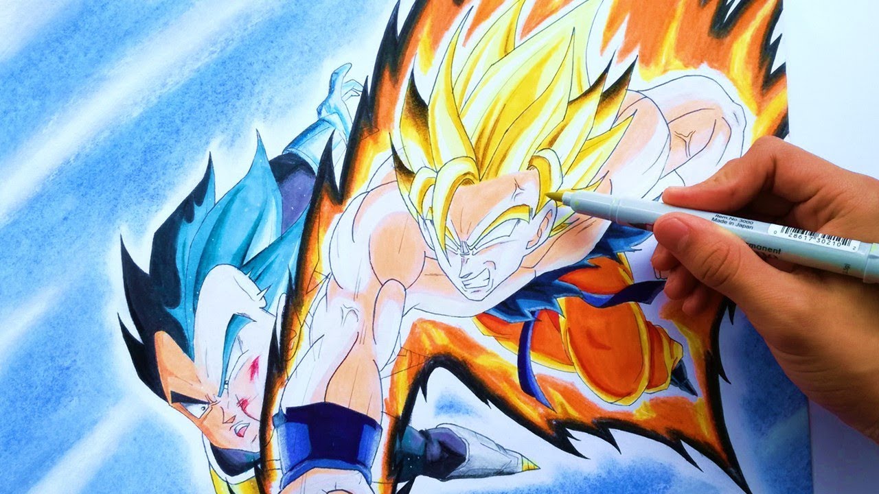 Como Dibujar a Goku Ssj Berserker Vs Vegeta Ssj Blue nuevo anime Dragon Ball  Heroes capitulo 1 - thptnganamst.edu.vn