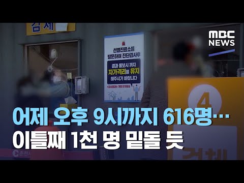 어제 오후 9시까지 616명…이틀째 1천 명 밑돌 듯 (2021.01.03/뉴스투데이/MBC)