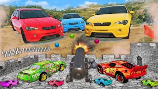 THE BIGGEST CARS vs Tiny PIXAR CARS! Castle Defense in BeamNG.drive