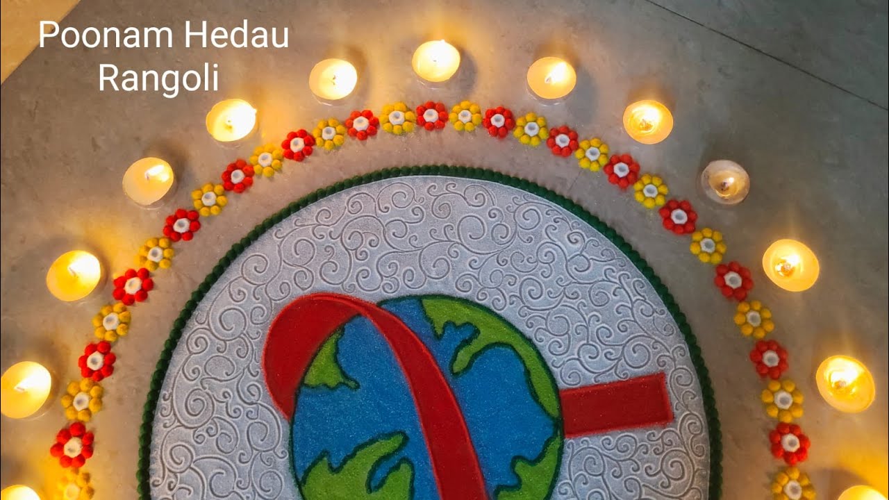 Cancer Ribbon Rangoli WORLD AIDS DAY Rangoli Designs | Aids Day Rangoli Competition | विश्व ...