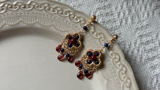 Tutorial four-leaf lapis lazuli and garnet drop Earrings#earrings #earringslover #earringsdesign