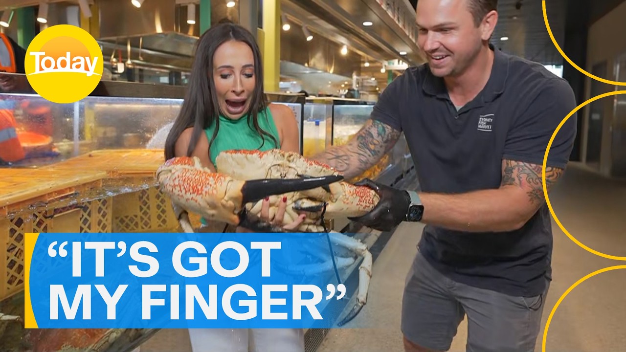 ⁣Weather presenter attacked by crab live on air | Today Show Australia