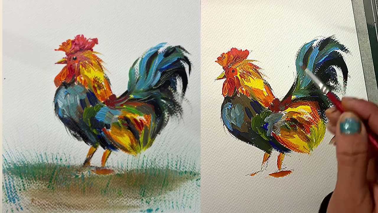 🎨 Colorful Rooster Acrylic Painting | Full Step-by-Step Tutorial