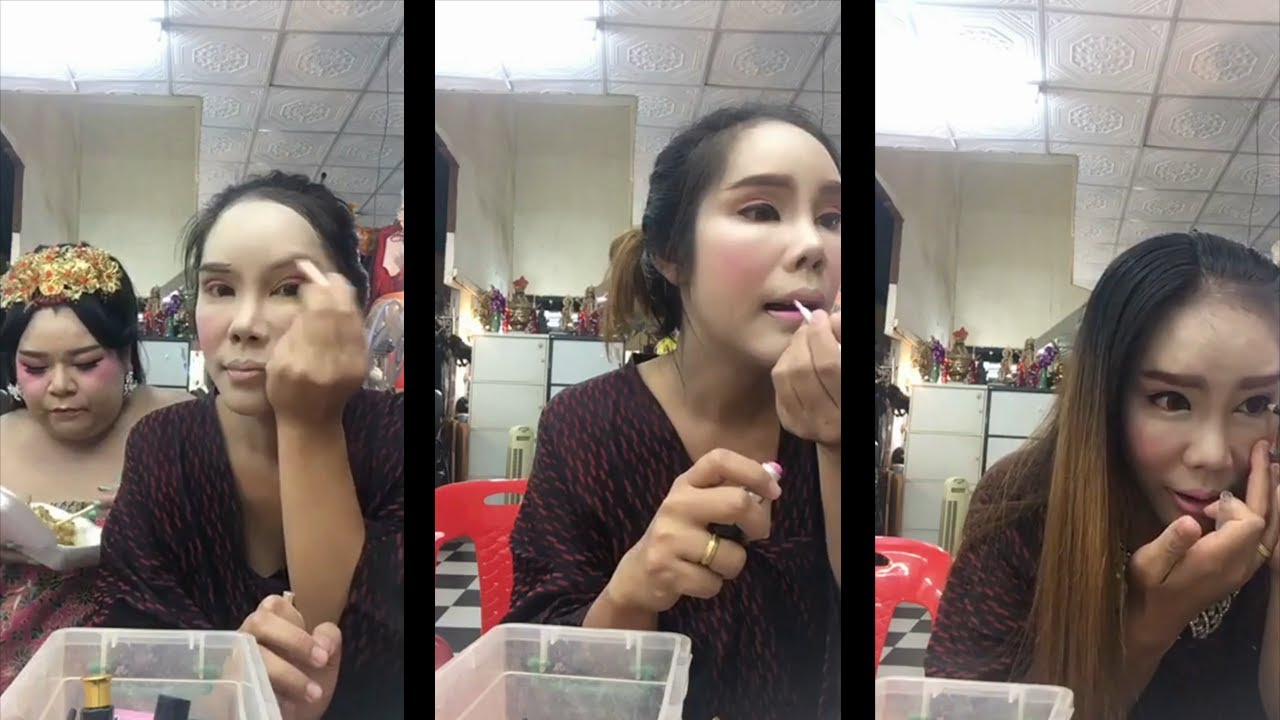DIY Amateur makeup tutorial of a beautiful Thai transgender woman at Thai Tiffany cabaret show