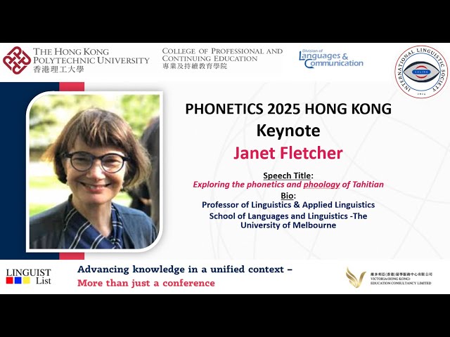 Keynote Speaker: Janet Fletcher —  Phonetics 2025 Hong Kong