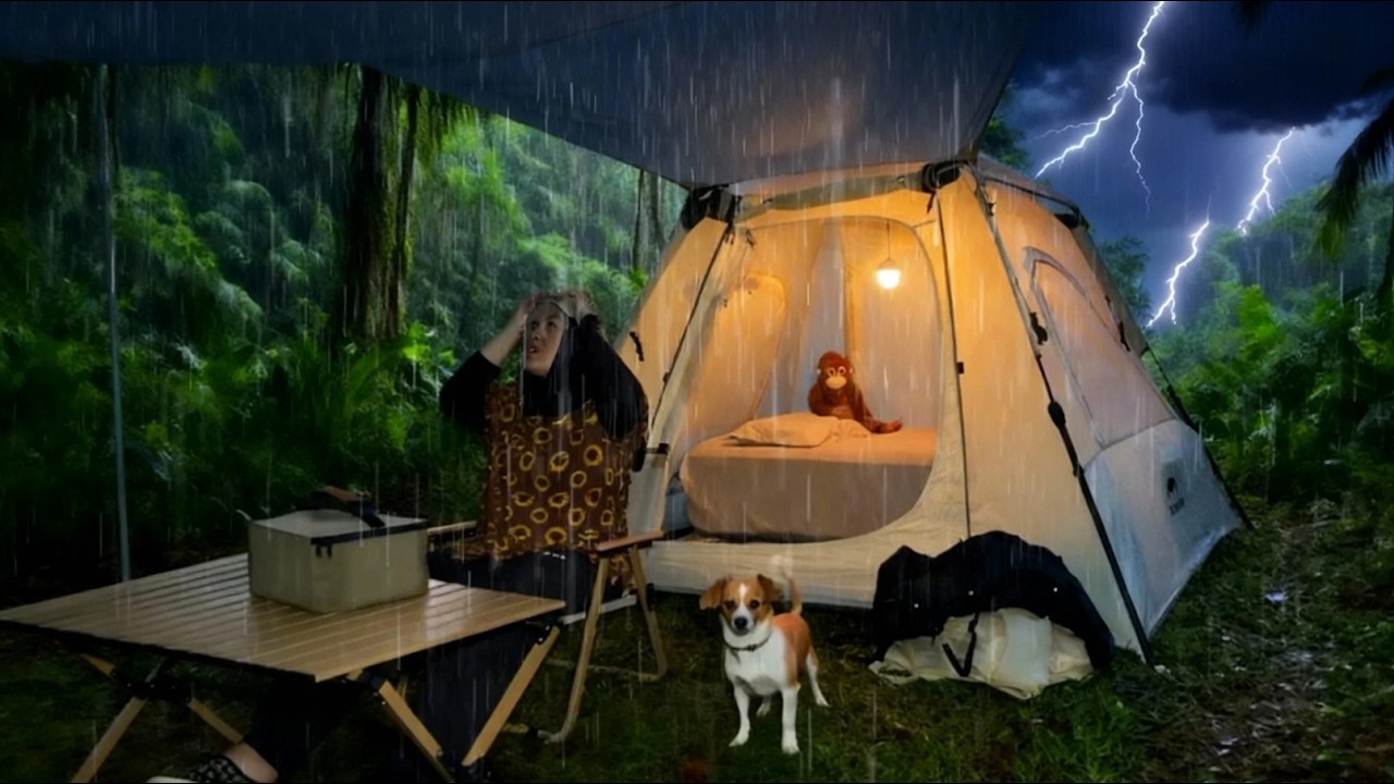 💯HEAVY RAIN CAMPING AND THUNDERSTORM ⛈️ RELAXING IN A COMFORTABLE TENT WHILE IT RAINS