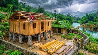 Timelapse-- 365 Days Building A Dream Wooden House In Forest, Young Woman Builds Her Own Forest Farm