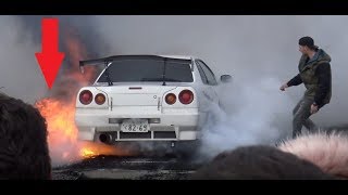 Skyline CATCHES FIRE doing burnout at automaxxstreetpower