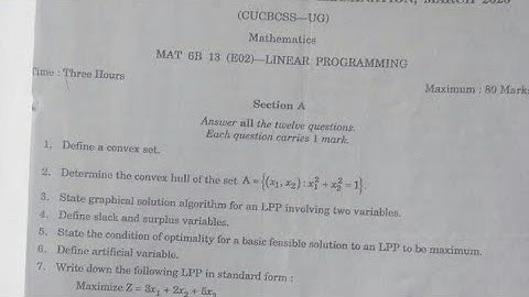 Question paper -LPP(linear programming)-6th semester BSc Mathematics