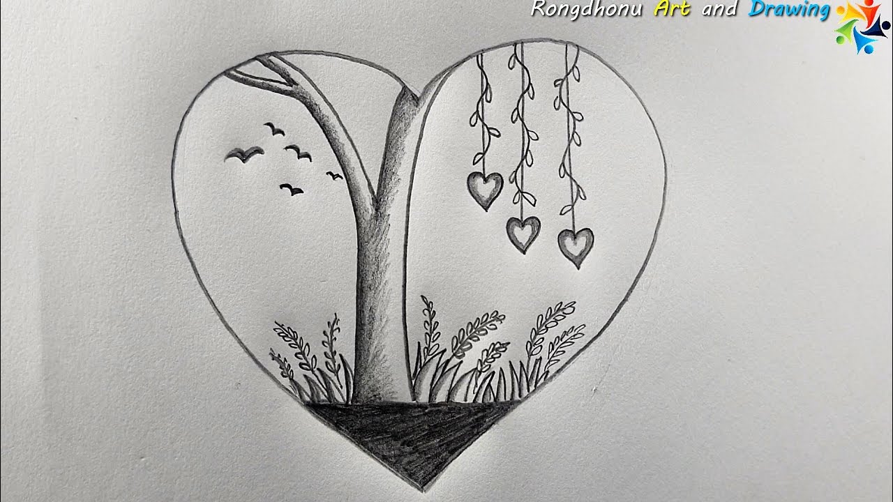 Valentines Day How to draw romantic couple under Love hearts tree bench easy  drawing for beginners - YouTube