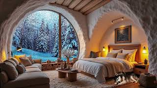 ❄️ Cozy Winter cave Night Ambience | Relaxing Snowfall & Fireplace Sounds for Sleep & Study