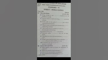 ICSE Class 6th#Moral Science #First term sample paper