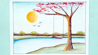 Swing by the River Scenery - Simple Drawing Easy to Follow