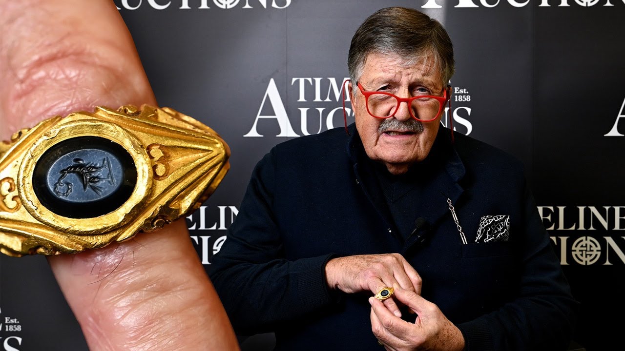 Lot 142-Massive Roman Gold Ring with Nicolo Intaglio of an Imperial Eagle With Tim Wonnacott