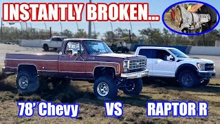 We Already BROKE It... Got Called Out In A Race That We Weren't Ready For... 78 Chevy VS Raptor R!!