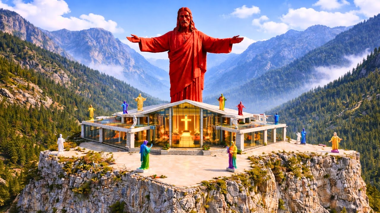 I Turned an Abandoned Cliffside Cinema Into a Modern Glass Church With Jesus Statue Build (ASMR)