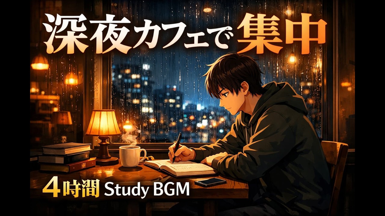 【4時間】深夜の静かなカフェ｜集中・勉強・作業用環境音