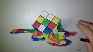 Drawing 3D rubik's Cube - Time Lapse