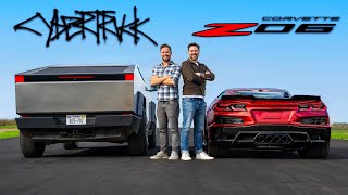 Tesla Cybertruck Cyberbeast vs Corvette Z06 // DRAG &amp; ROLL RACE