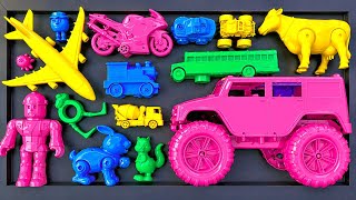 CLEANING toy cars: monster truck, GP motorcycle, cement mixer, airplane, cow, anomaly