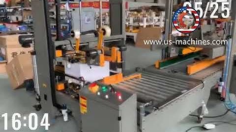 Automatic different size sensing carton box H type corner tape sealing packing machine line
