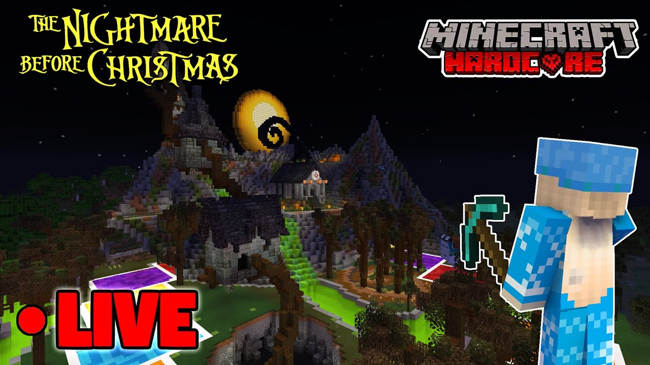 Hardcore Minecraft LIVE - Nightmare Before Christmas themed MEGABUILD! (21.1k + day world)